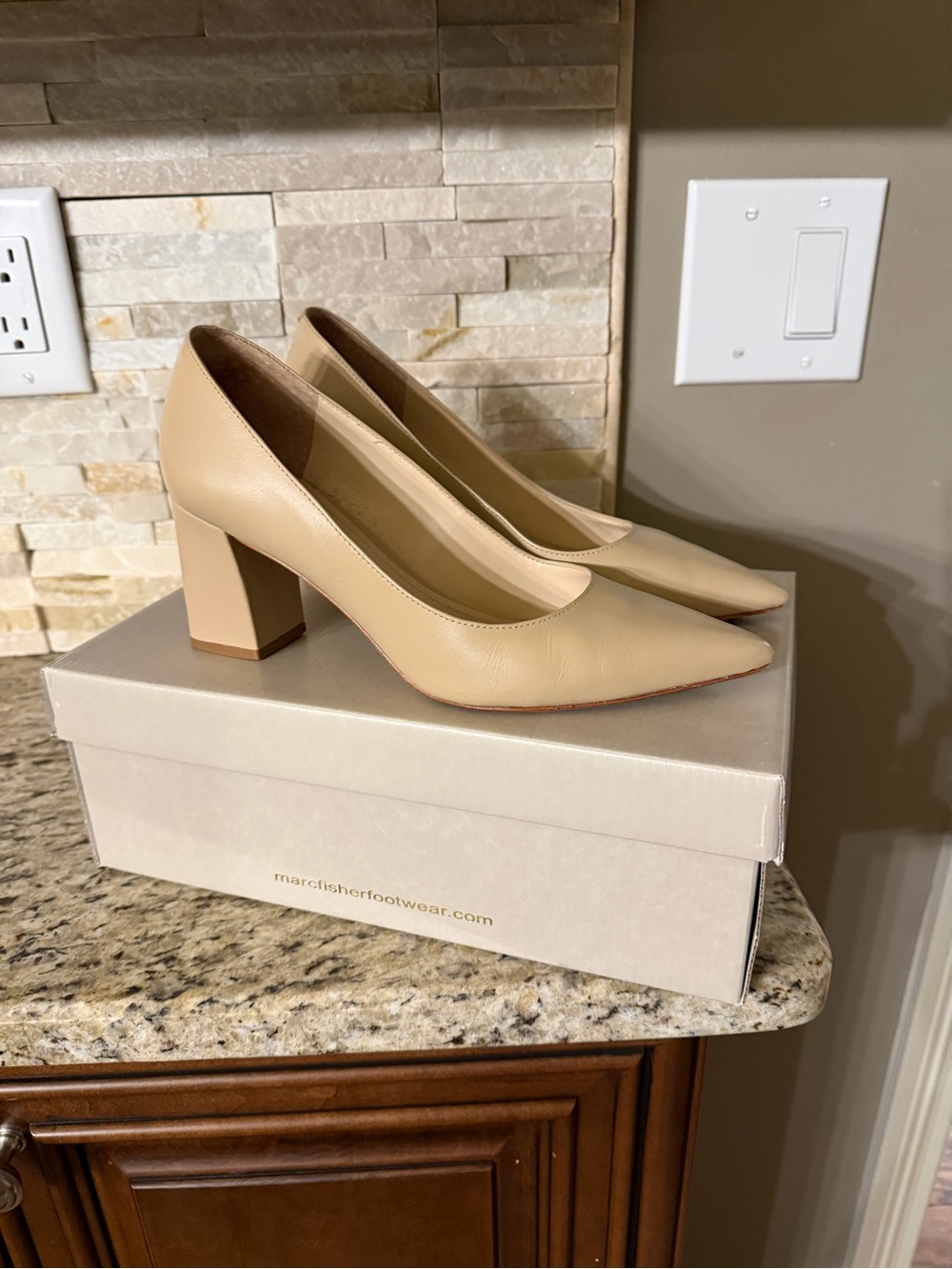 Marc Fisher Nude Pointed-Toe Block Heel Pump